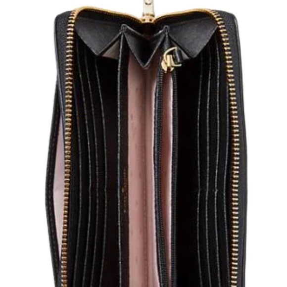 KATE SPADE Black Cameron Street Flock Roses Leather Continental LACEY Wallet - Picture 4 of 15